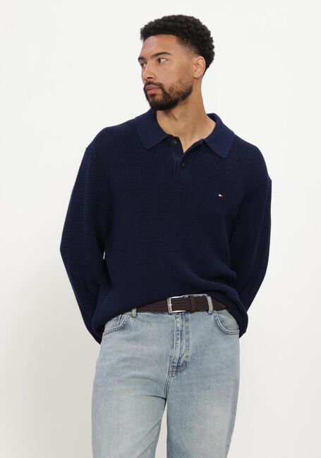 Dunkelblau TOMMY HILFIGER Pullover WAFFLE STRUCTURE RUGBY - large
