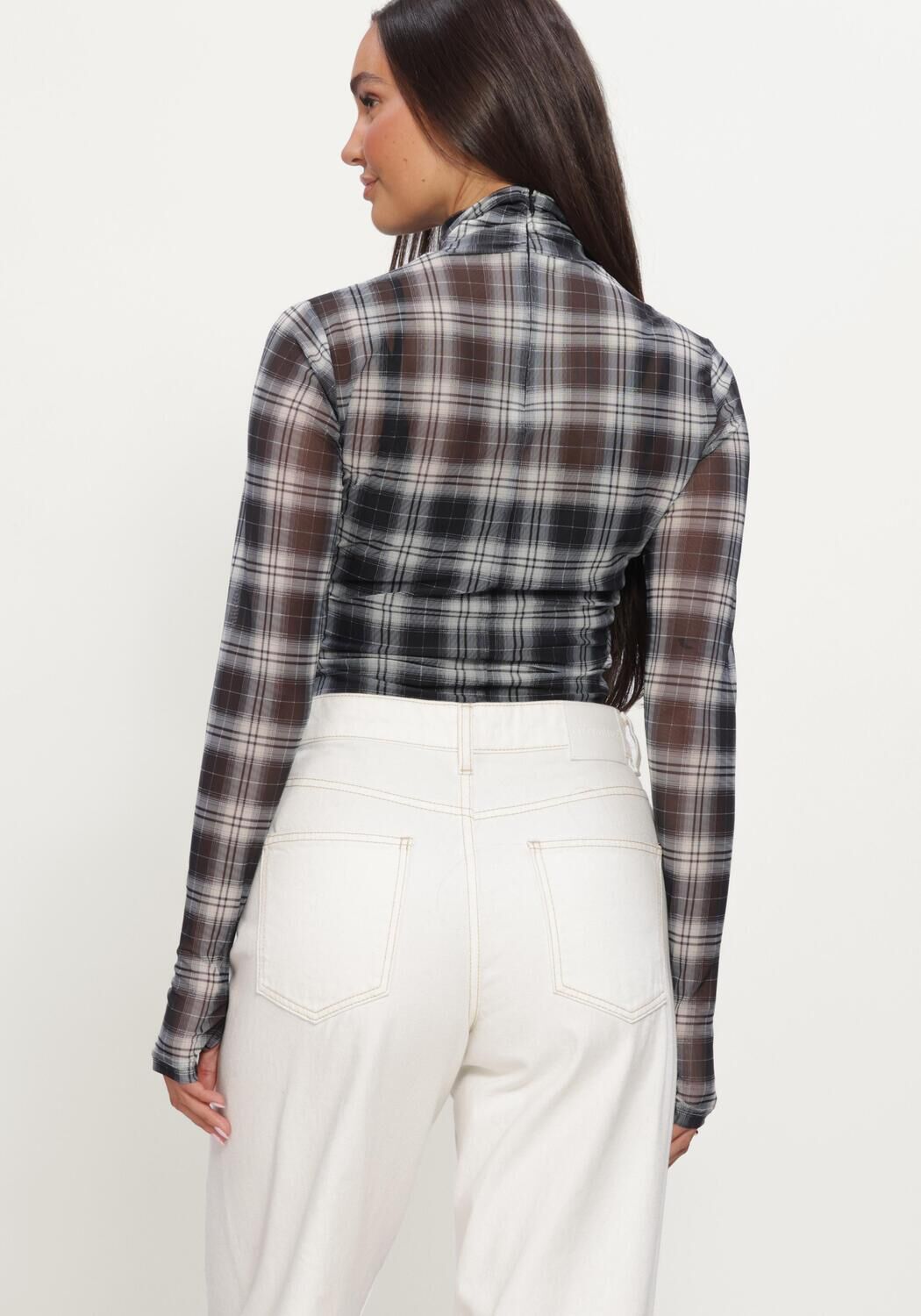 Schwarze DANTE6 Tops & T-shirts CASHA PRINTED CHECK MESH TOP - large