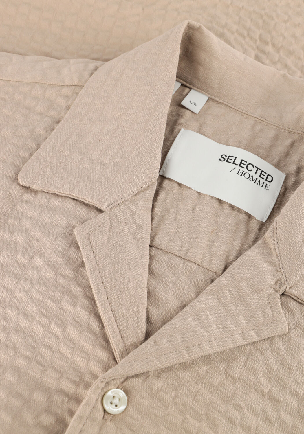 Beige SELECTED MEN Casual-Oberhemd SLHRELAXED-ACE SEERSUCKER SS SHIRT - large