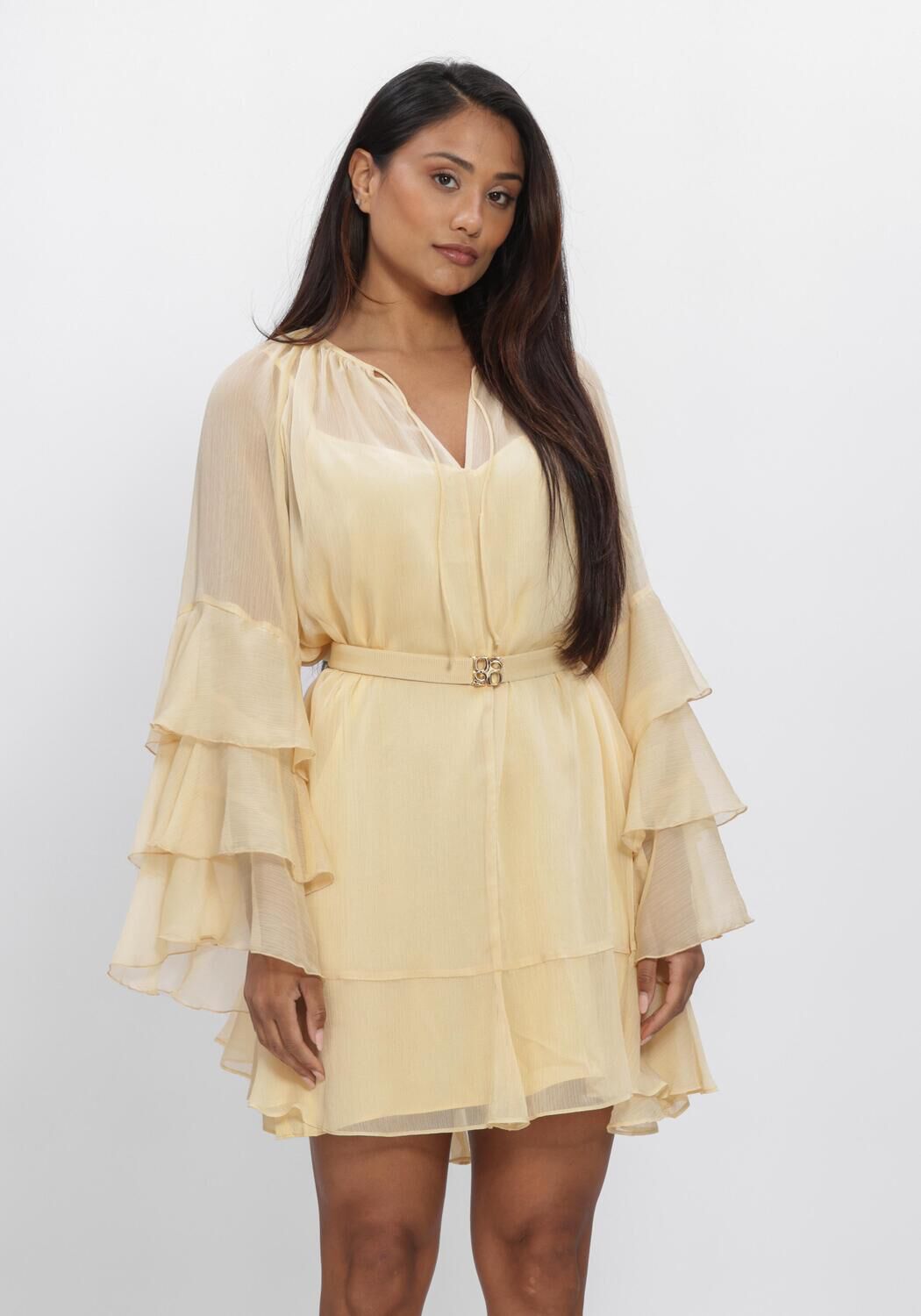 Gelbe DANTE6 Minikleid SOLSTICE BOHO CHIFFON SHORT DRESS - large