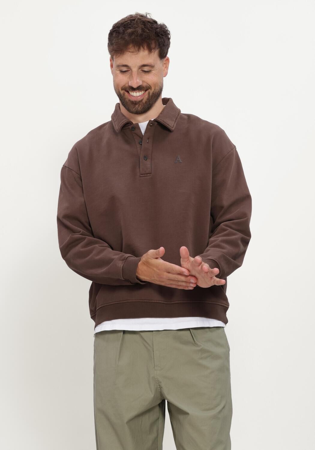 Braune ANERKJENDT Sweatshirt AKTONI POLO SWEAT - large