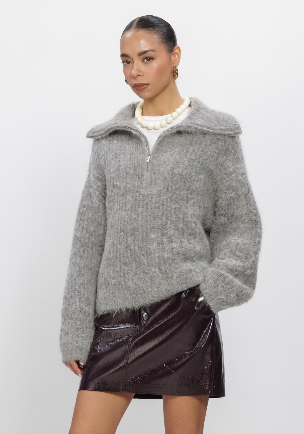 Graue DANTE6 Pullover EMYLA ZIP SWEATER - large