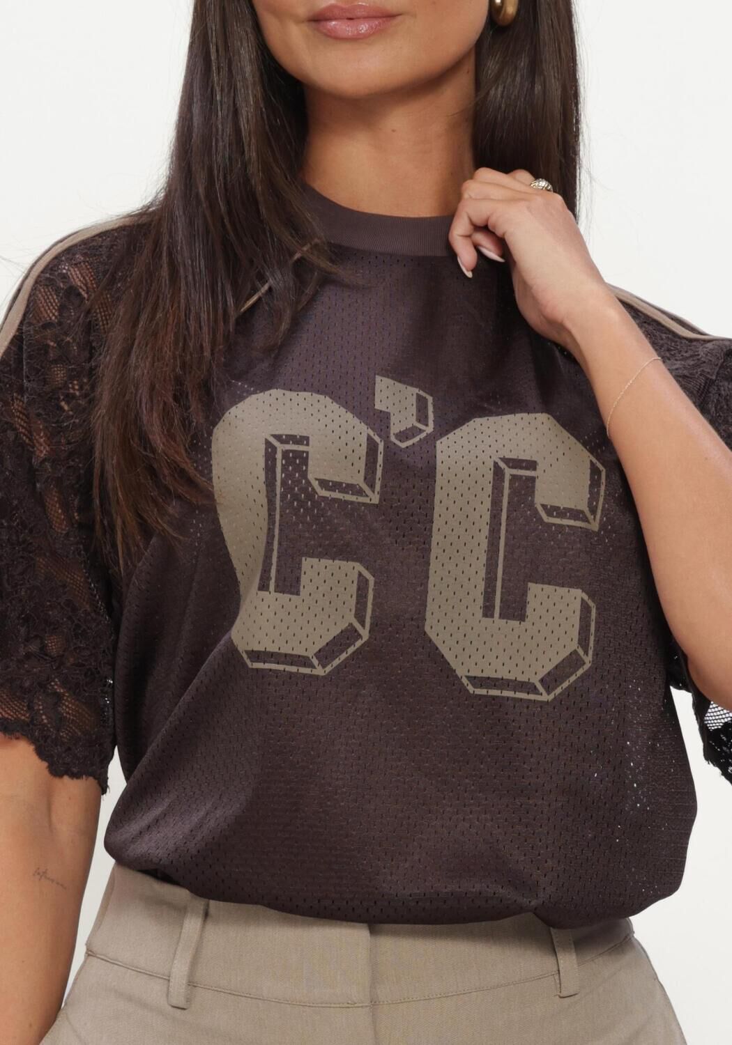 Braune CO'COUTURE Top TREYCC LOGO LACE TEE - large