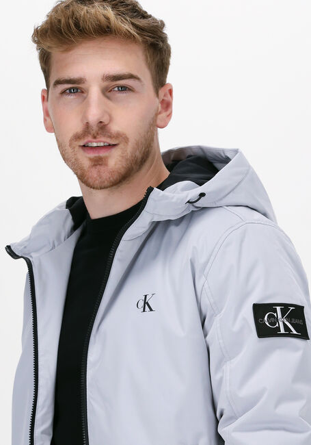 Graue CALVIN KLEIN Wattierte Jack HOODED PADDED HARRINGTON JACKE - large