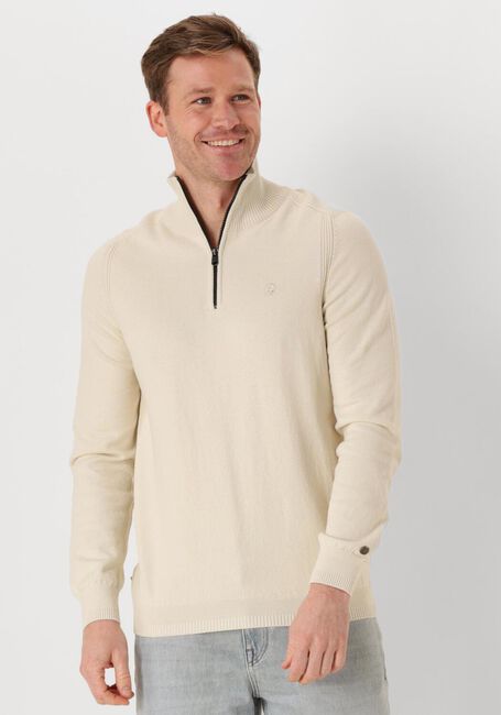 Beige CAST IRON Pullover HALF ZIP COLLAR COTTON STRETCH - large