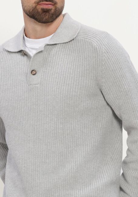 Graue SELECTED MEN Pullover SLMPIM LS KNIT POLO CAMP - large