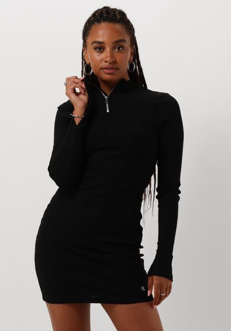 Schwarze CALVIN KLEIN Minikleid VARIEGTAED RIB HALF ZIP LS DRESS - large