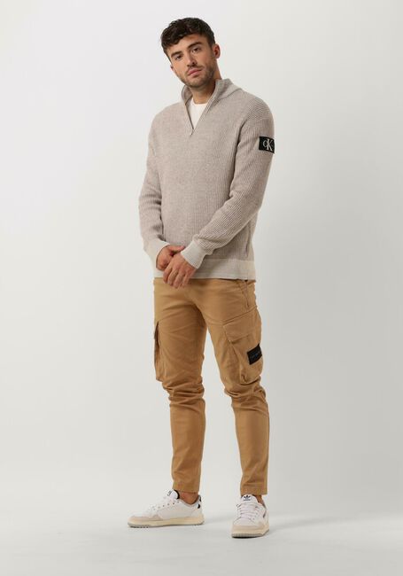 Beige CALVIN KLEIN Pullover BADGE PLATED HALF ZIP SWEATER - large