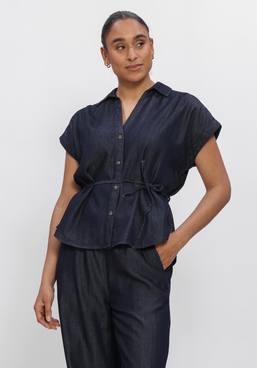 Blaue SUMMUM Blusen BLOUSE DENIM LW COTTON TENCEL - large