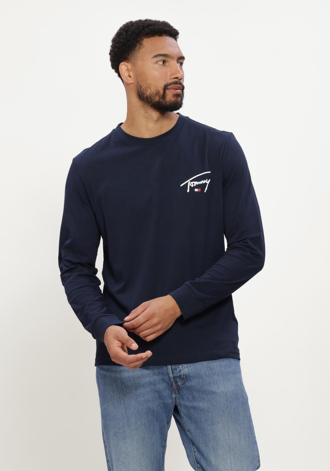 Dunkelblau TOMMY JEANS T-shirt TJM SLIM SIGNATURE CHEST TEE LS - large