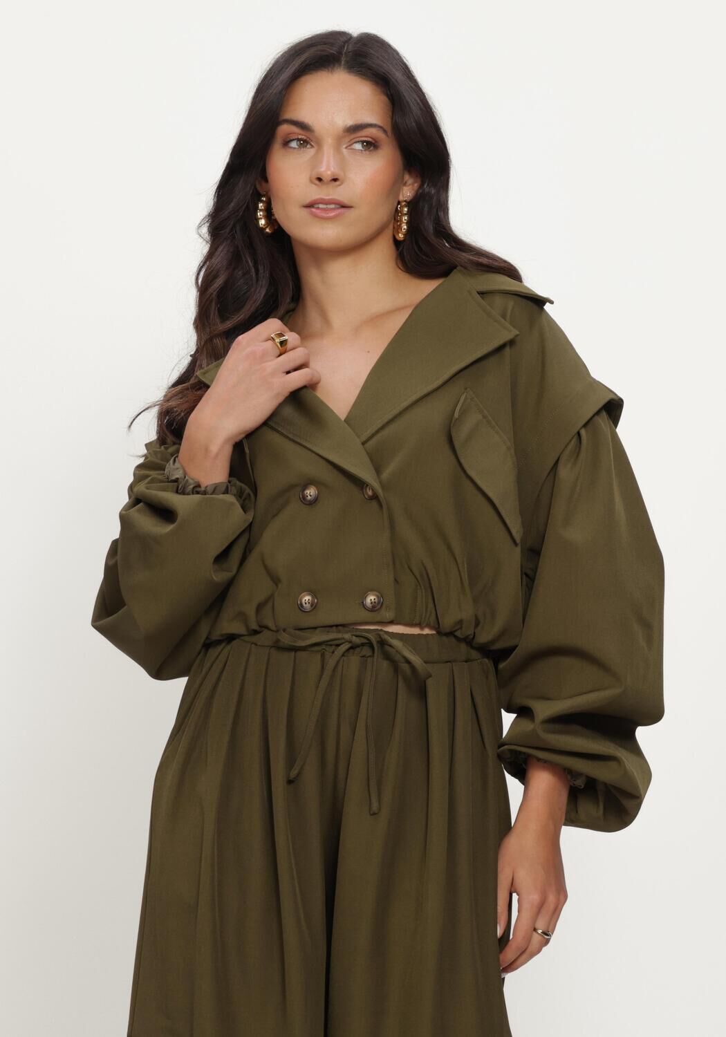 Olive REFINED DEPARTMENT Trenchcoats LADIES WOVEN BOMBER TRENCHCOAT LAYA - large