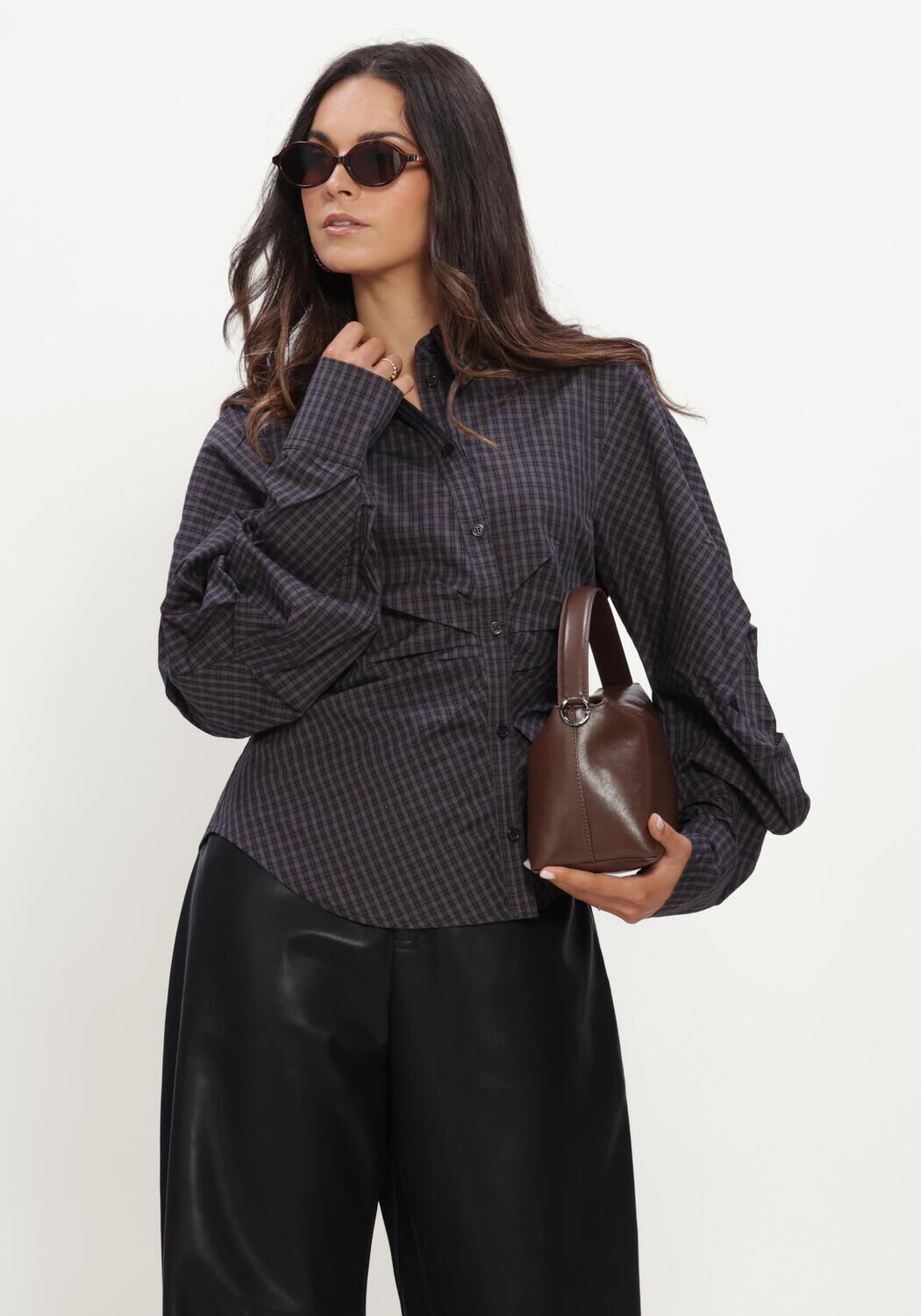 Dunkelgrau NOTRE-V Blusen NV-ISA MINI CHECK - large