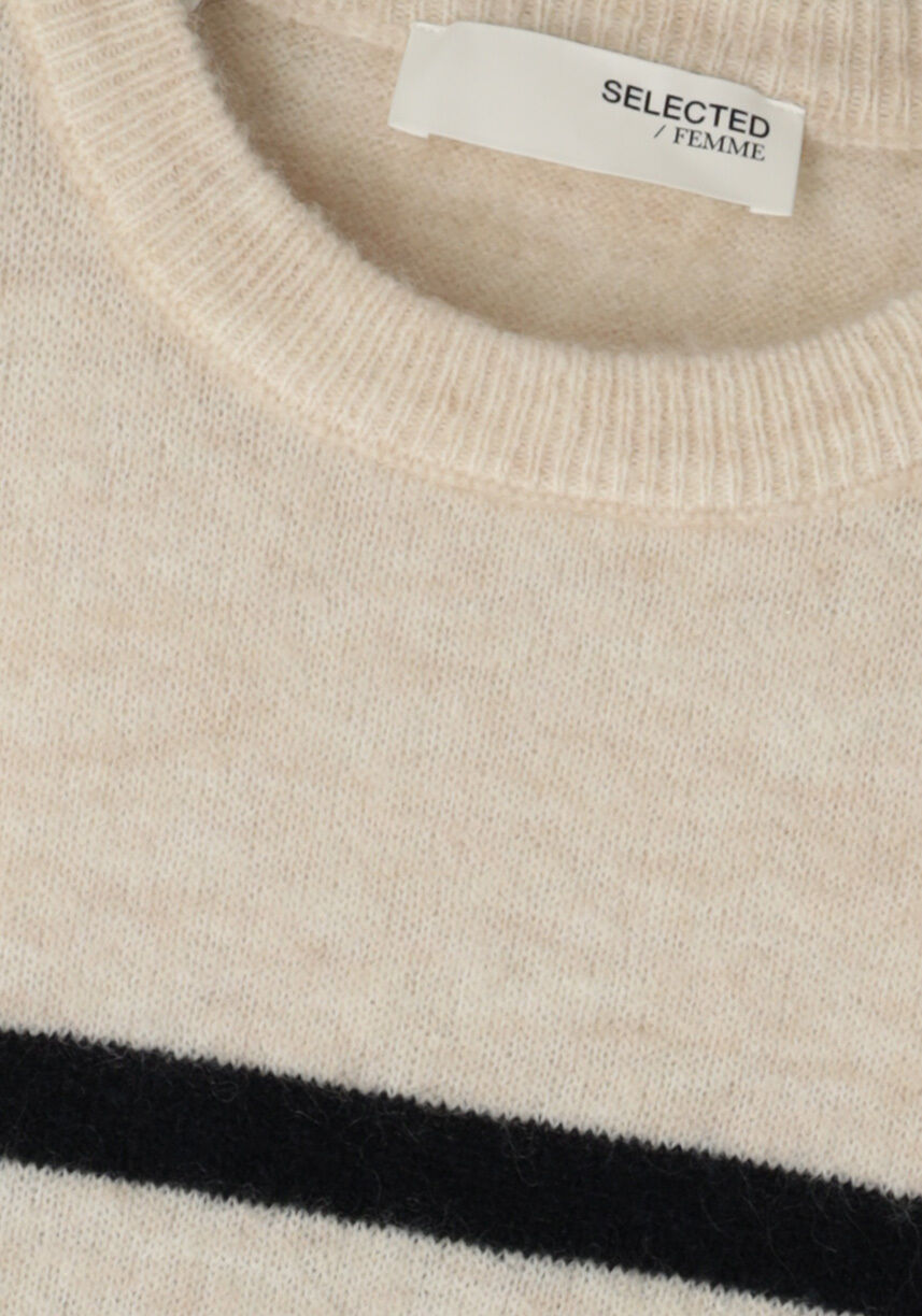 Beige SELECTED WOMEN T-shirt SLFMALINE-LILIANA 2/4 KNIT O-NECK - large