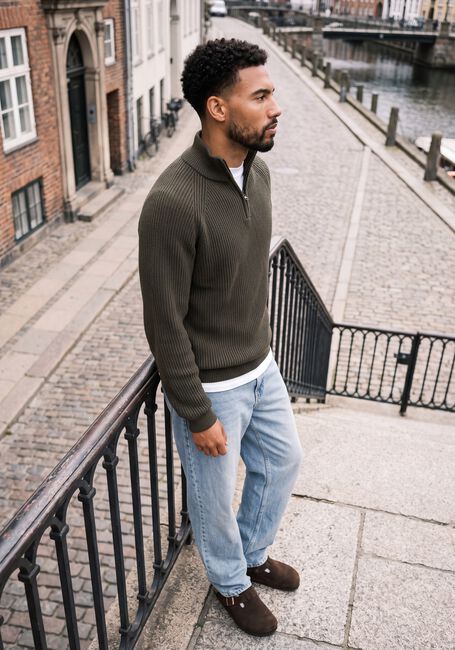 Dunkelgr&uuml;n ANERKJENDT Pullover AKSUNE PATENT HALF ZIP KNIT - large