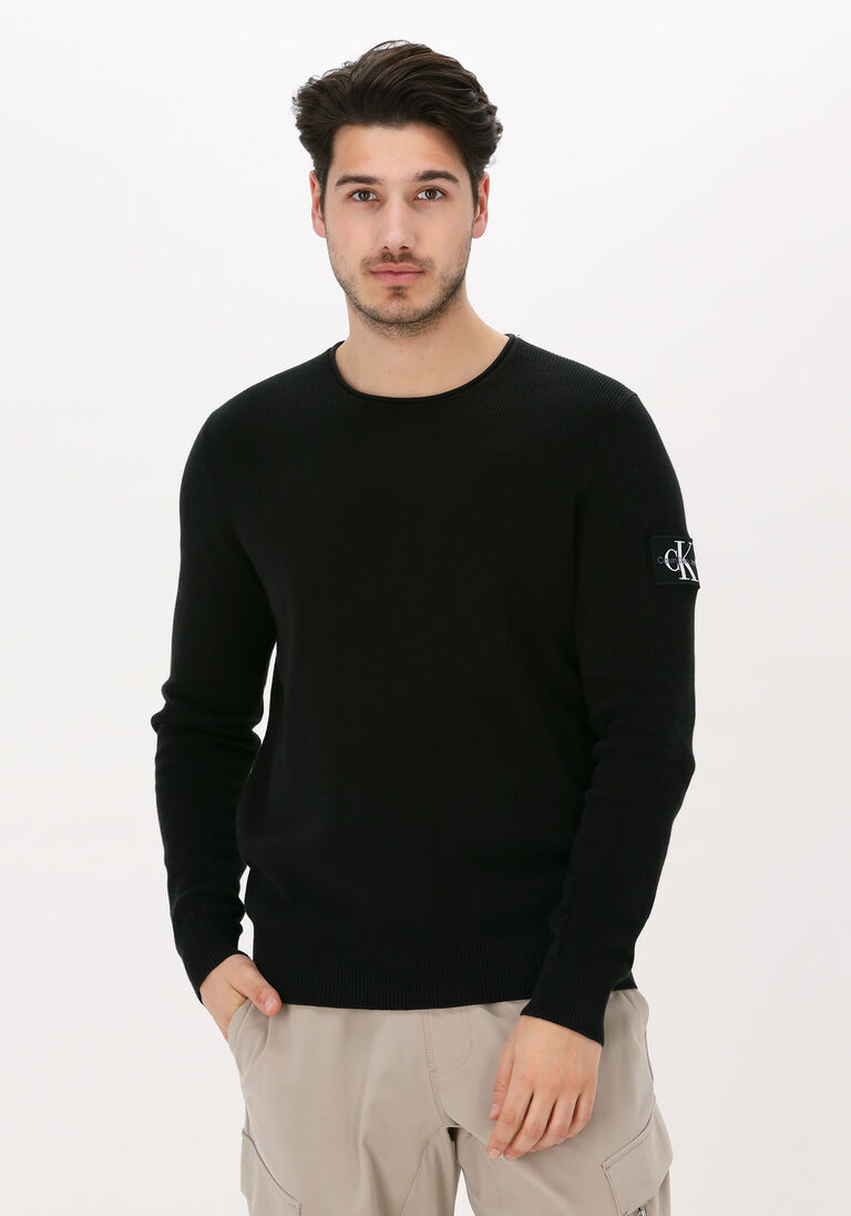 schwarze calvin klein pullover monogram badge crew neck sweater