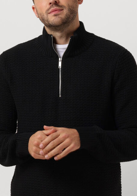 Schwarze SELECTED HOMME Pullover SLHTHIM LS KNIT STRUCTURE HALF ZIP - large