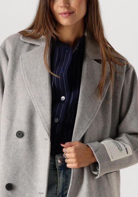 Graue COLOURFUL REBEL Mäntel ZANIA DOUBLE BREASTED WOOL LONG COAT - large