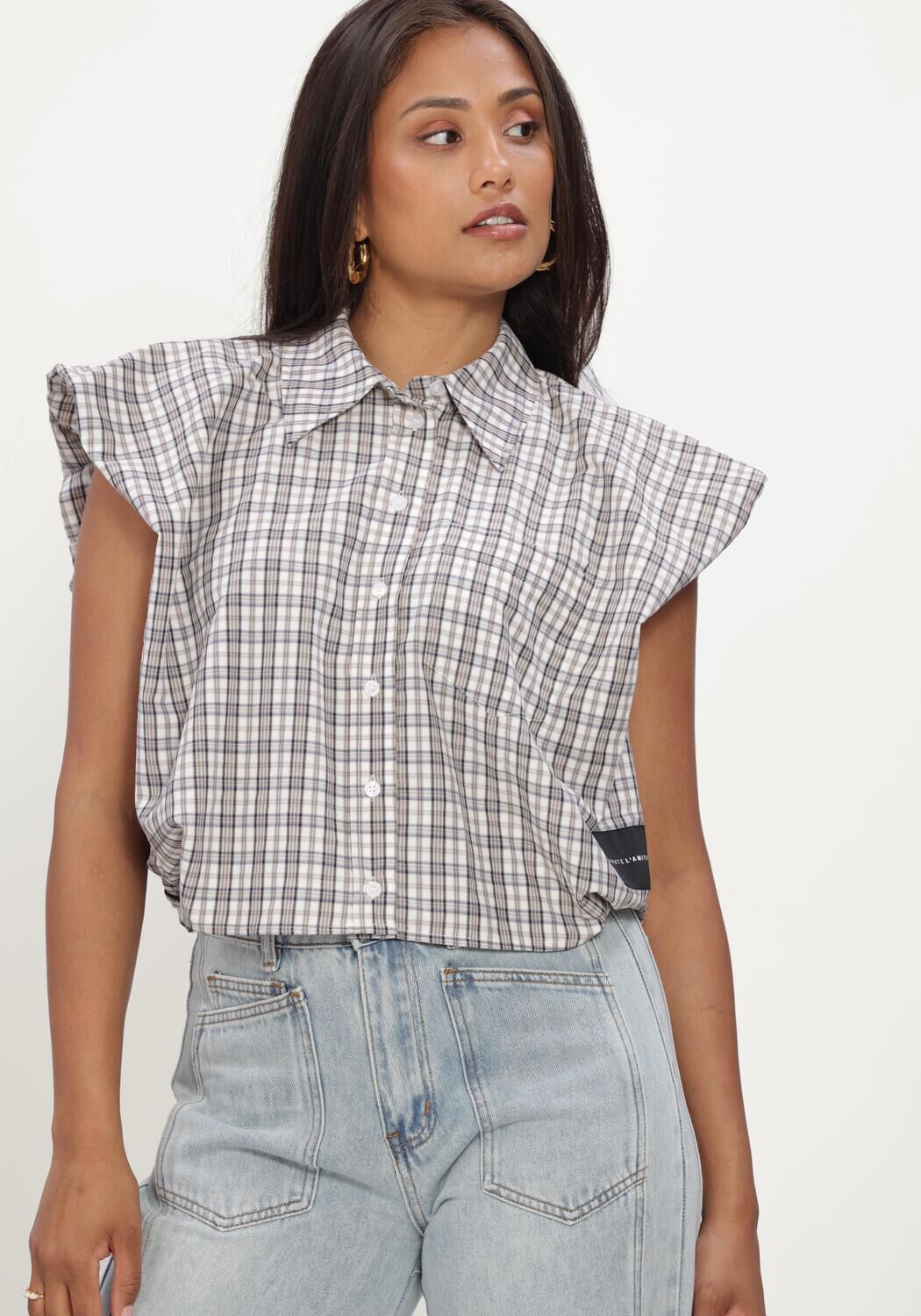 Nicht-gerade weiss HAUTE L'AMITI&Eacute; Top DINNIE NS MINI CHECK SHIRT - large