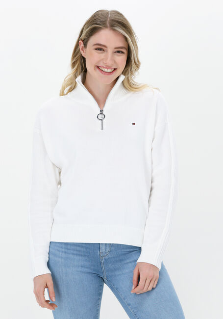 Nicht-gerade weiss TOMMY HILFIGER Pullover ZIP-UP HIGH-NK SWEATER - large