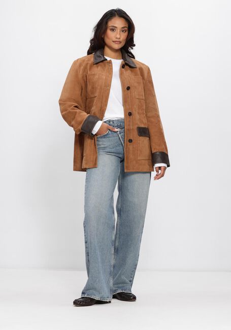 Camelfarbene STUDIO AR Lederjack BRUNA GOAT SUEDE - large