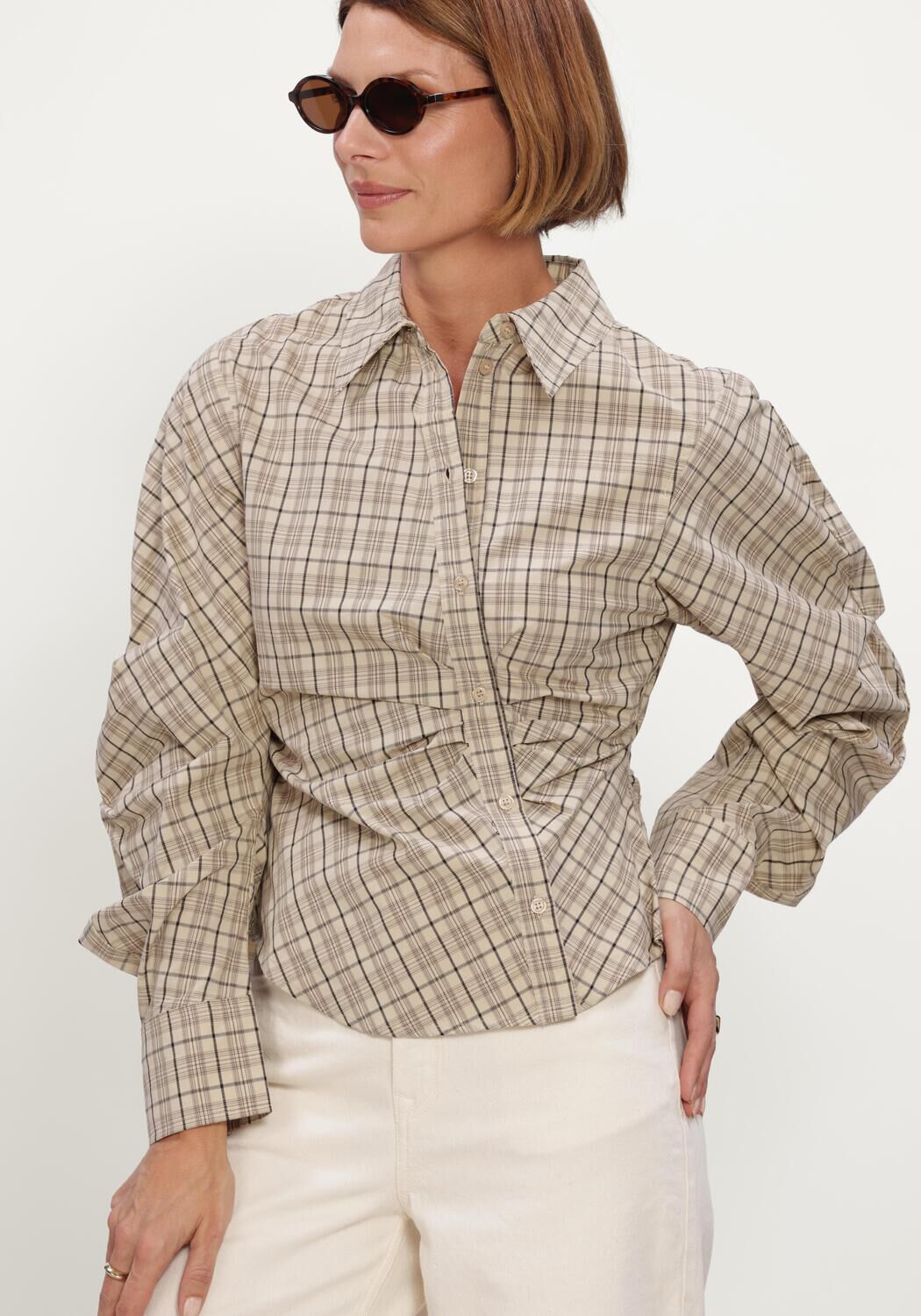 Beige NOTRE-V Blusen NV-ISA BIG CHECK - large