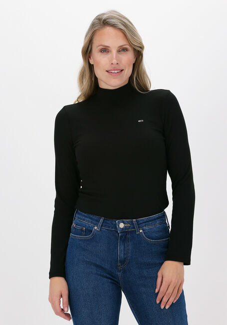 Schwarze TOMMY JEANS T-shirt TJW RIB MOCK NECK LONGSLEEVE - large