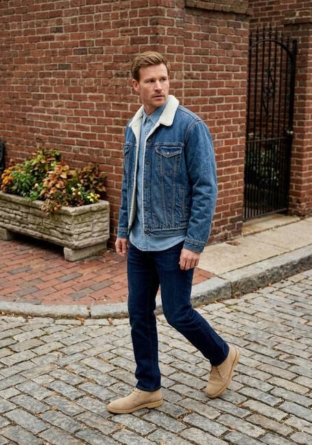 Blaue LEVI'S Jeansjacke TYPE 3 SHERPA TRUCKER - large