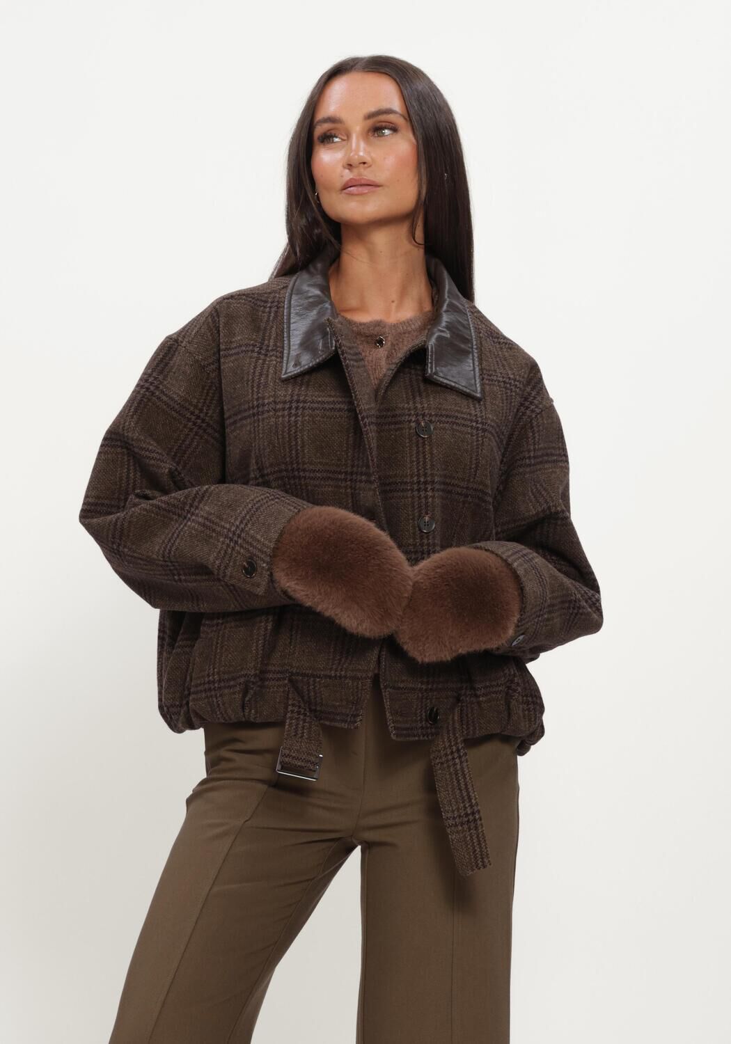 Braune CO'COUTURE Jack OLVACC CHECK BALLOON JACKET - large