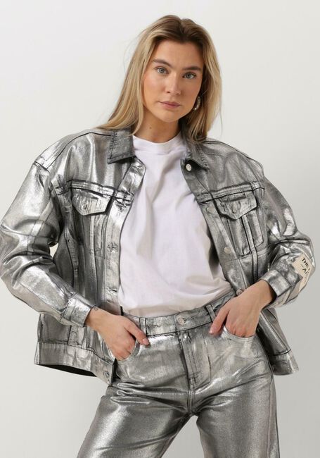 Silberne ALIX THE LABEL Jack LADIES WOVEN SILVER DENIM JACKET - large