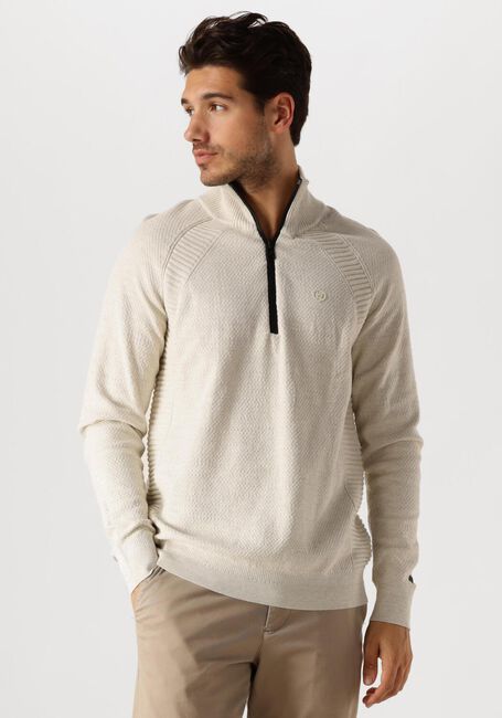 Beige CAST IRON Pullover HALF ZIP COLLAR COTTON HEATHER PLATED BLEND - large