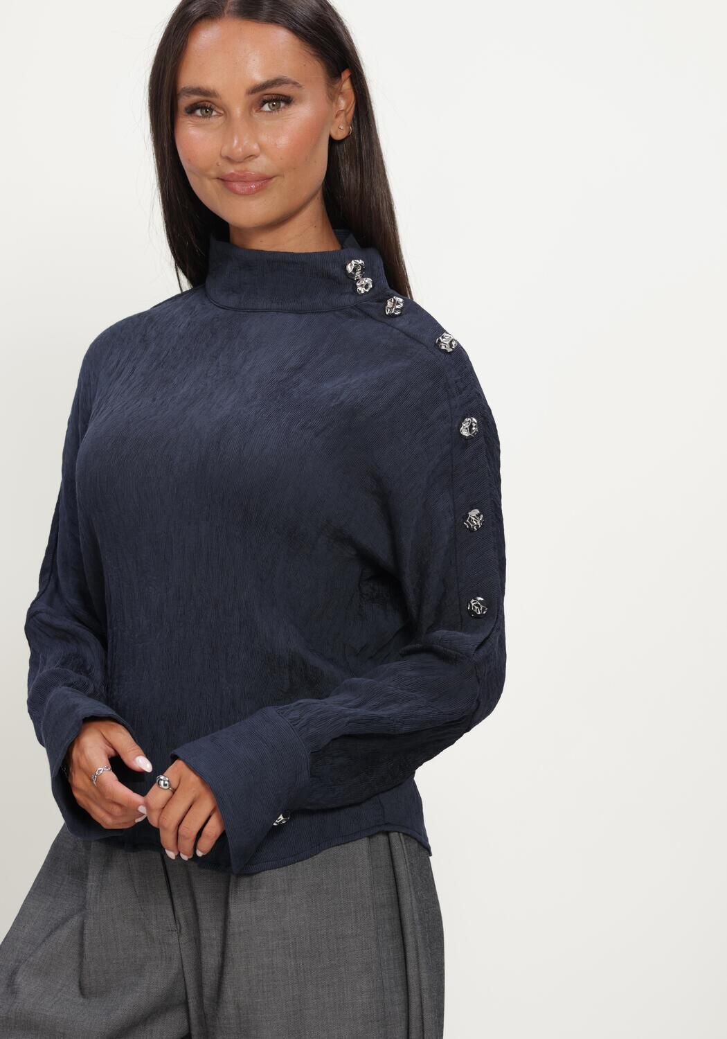Dunkelblau CO'COUTURE Blusen CAMELLOCC ASYM BUTTON BLOUSE - large