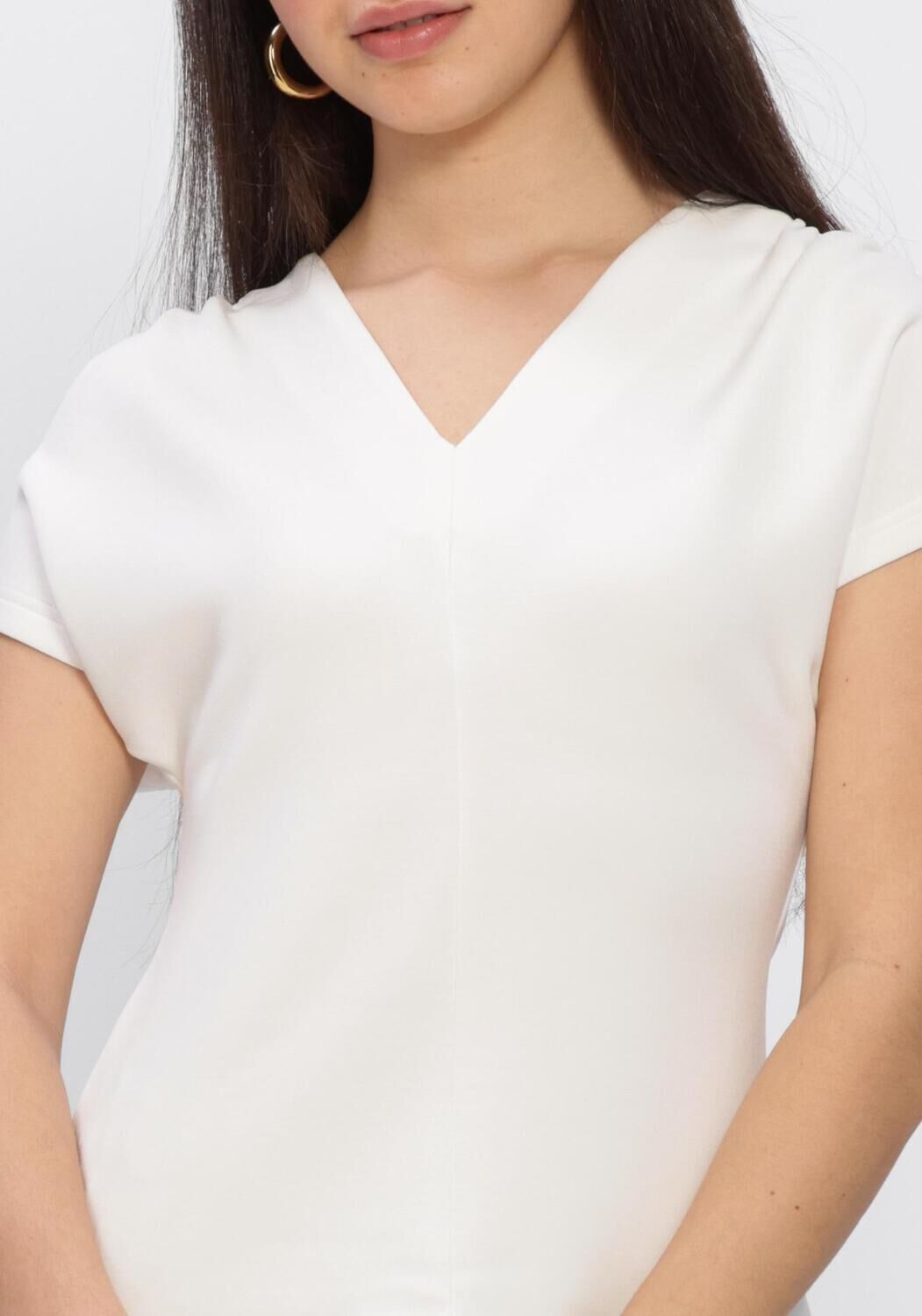 Wei&szlig;e SELECTED WOMEN Tops & T-shirts SLFTENNY SS V-NECK GATHERED TOP - large