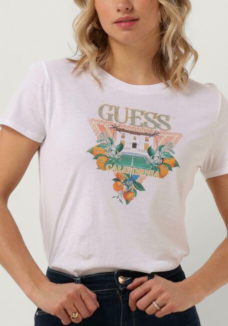 Weiße GUESS T-shirt SS GUESS MANSION LOGO EASY TEE - large
