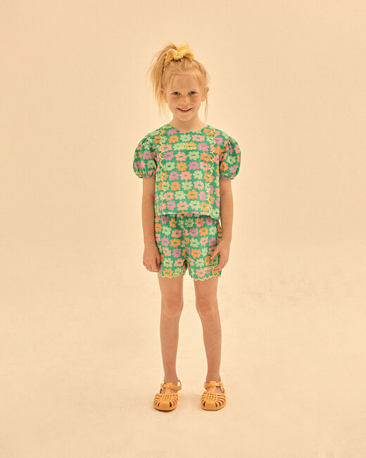 Gr&uuml;ne Jelly Mallow Kurze Hose FLOWER SEERSUCKER SHORTS - large