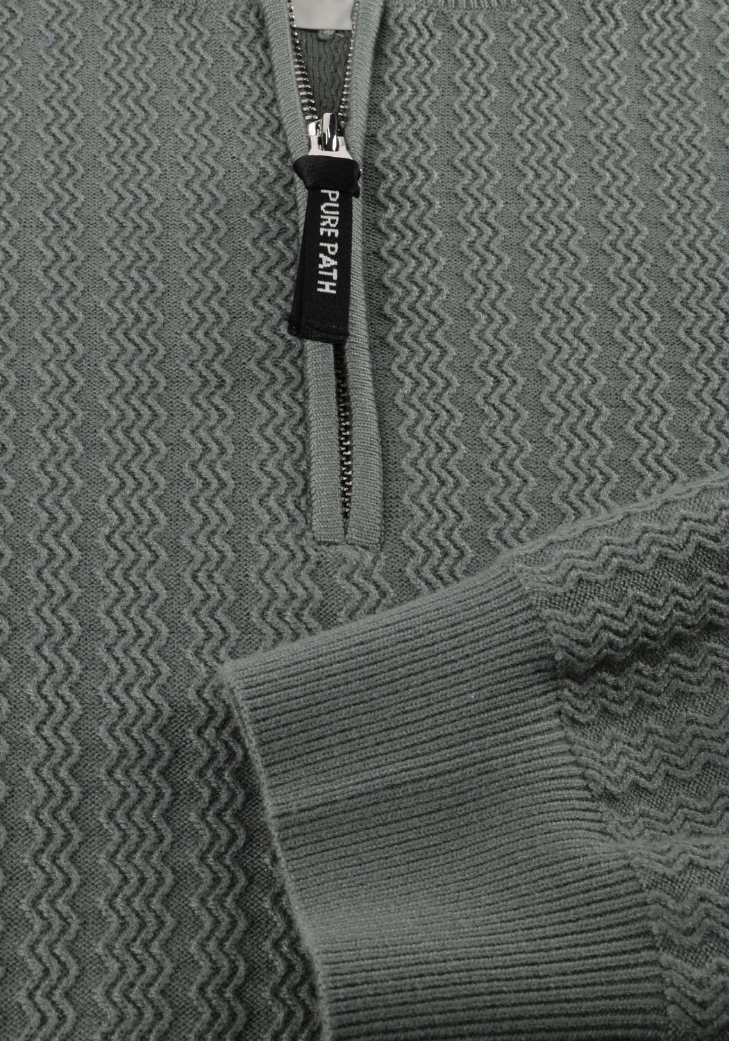 Olive PURE PATH Pullover REGULAR FIT ZIG ZAG HALF ZIP KNITWEAR - large