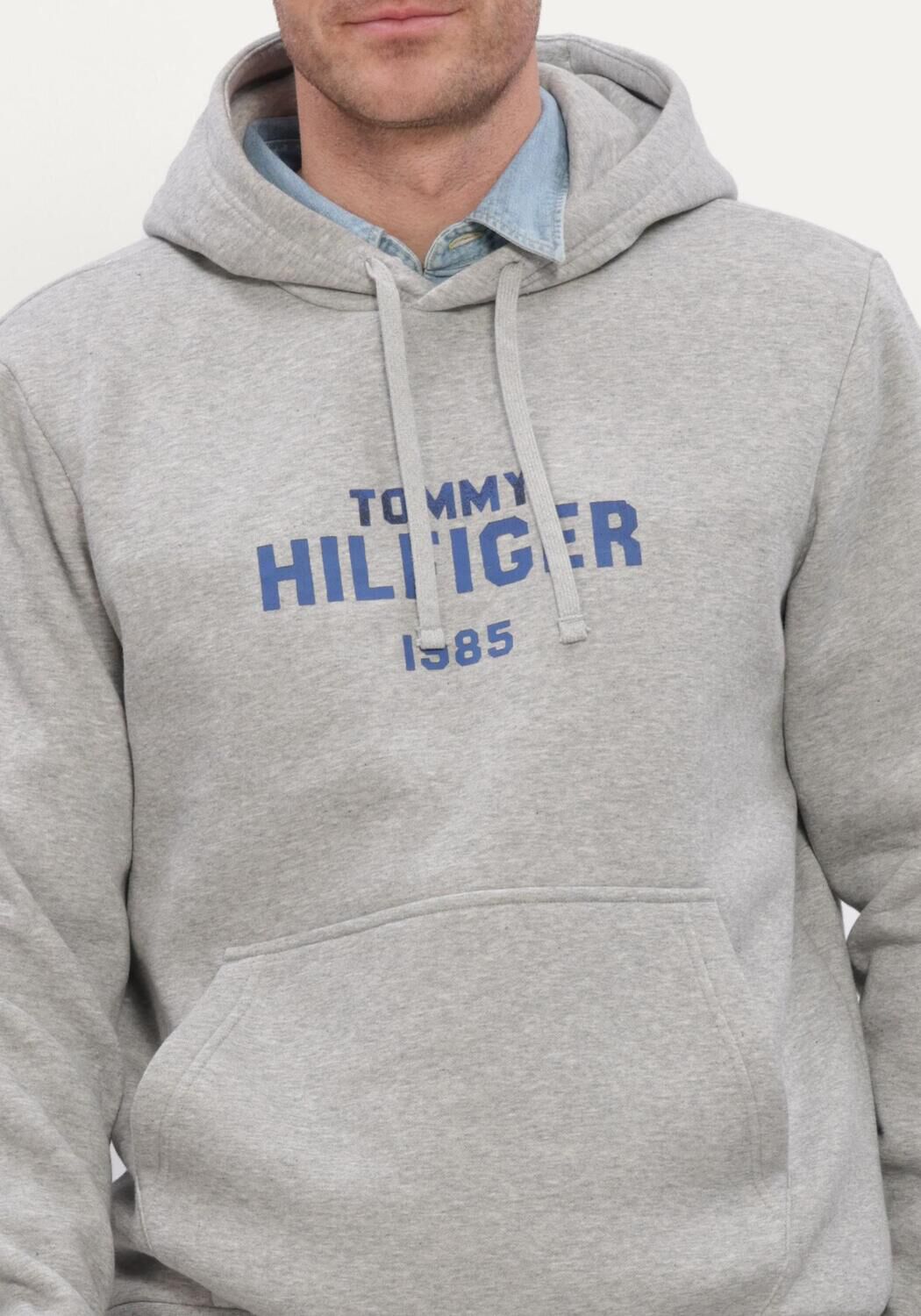 Graue TOMMY HILFIGER Sweatshirt HILFIGER STACK REG FLEECE HOODIE - large