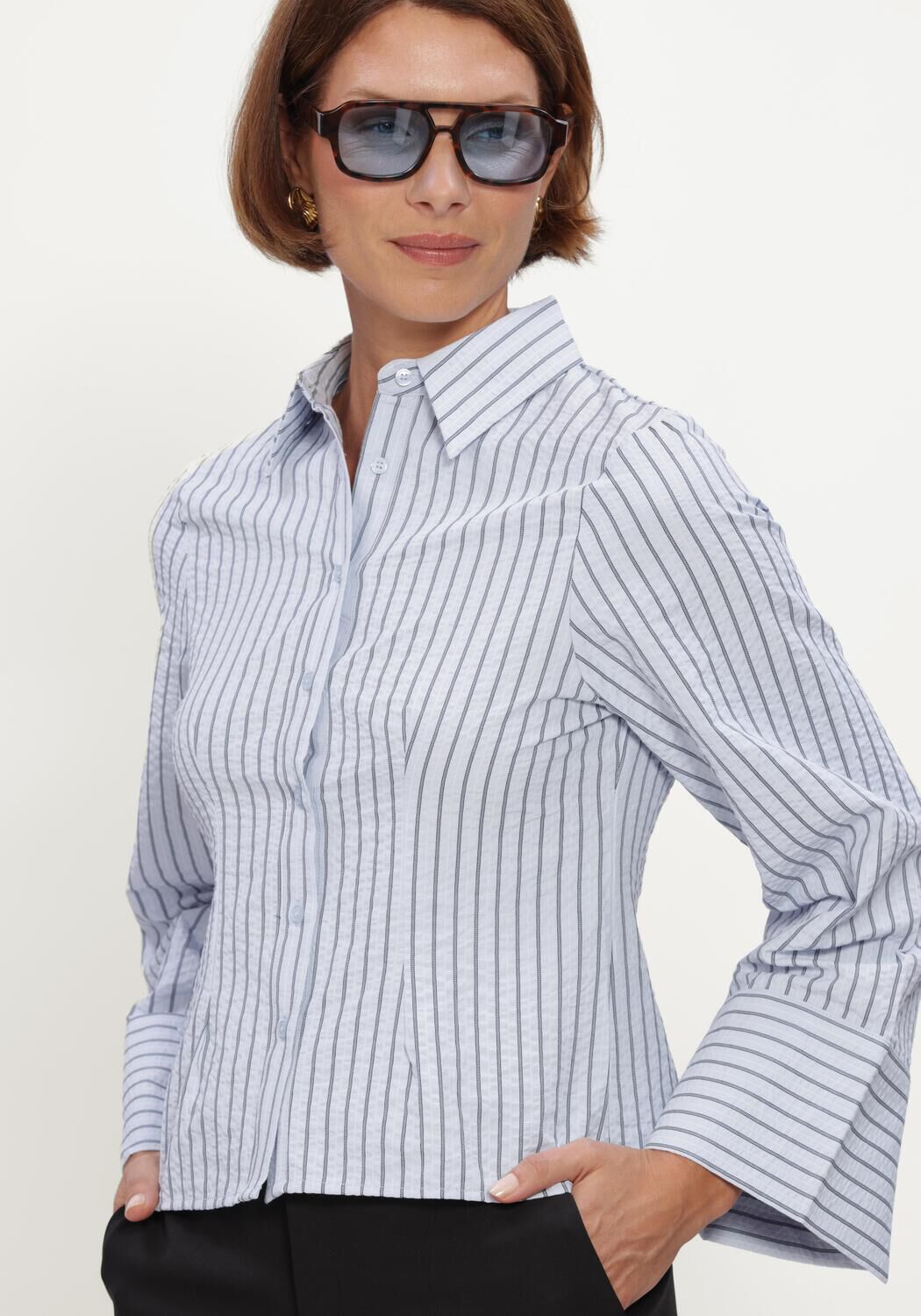 Hellblau NEO NOIR Blusen ROSA STRIPED CREPE SHIRT - large