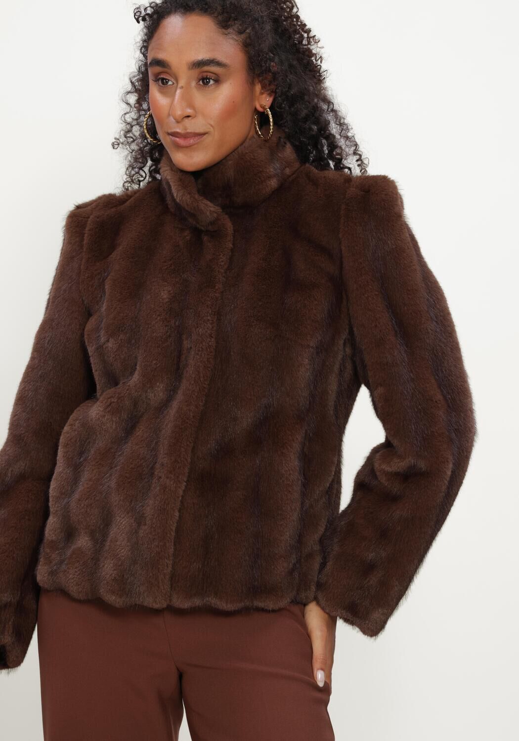 Braune STUDIO AR Fake-Fur-Jack SOLINE FAUX MINK STRIPE - large