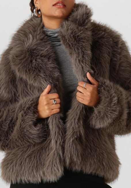 Taupe OBJECT Fake-Fur-Jack OBJISADORA L/S LO HAIRY COAT - large