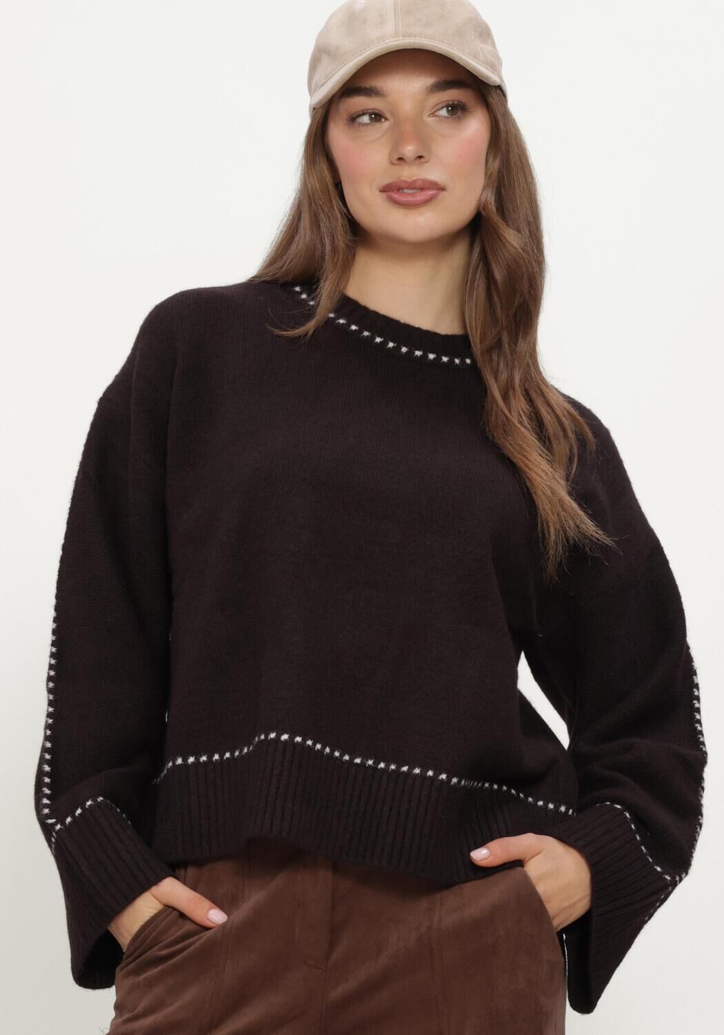 Braune NEO NOIR Pullover ROEME KNIT STITCH BLOUSE - large
