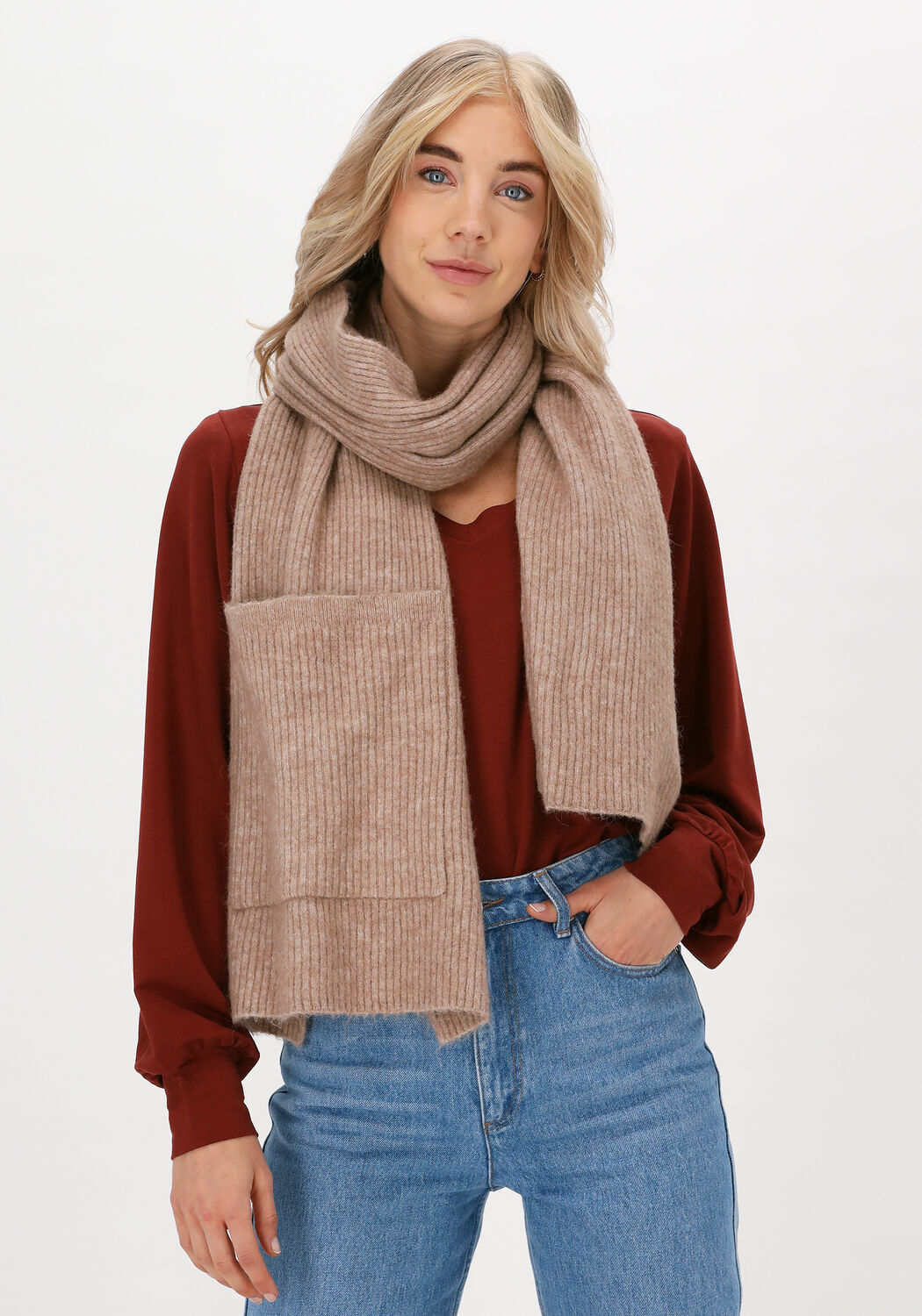 Camelfarbene SELECTED WOMEN Schal SLFLINNA-MIA KNIT POCKET SCARF