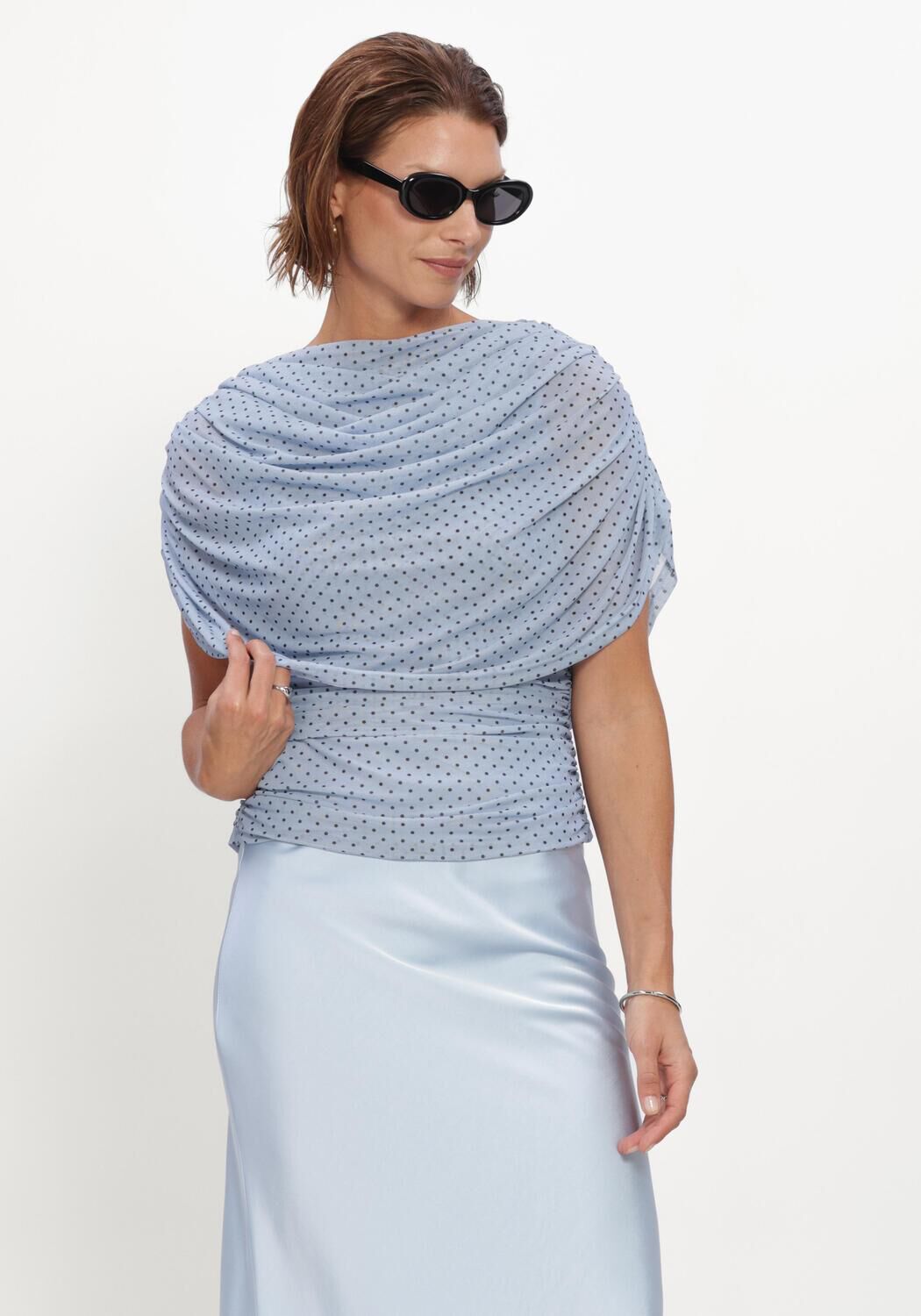 Hellblau NEO NOIR Blusen COTTUNA DOT DRAPY MESH TOP - large