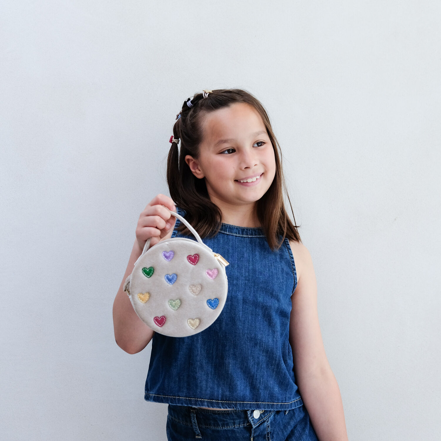 Beige Mimi & Lula Handtasche JAZZY HEARTS VELVET BAG - large