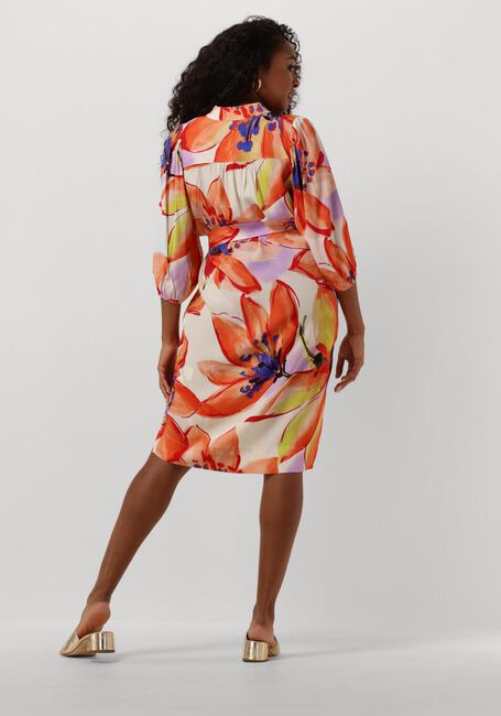 Orangene JANSEN AMSTERDAM Midikleid WBF514 WOVEN PRINT DRESS KNEELENGTH V-NECK 3/4 PUFFED SLEEVE - large