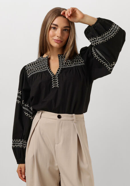 Schwarze SUMMUM Top TOP EMBROIDERED COTTON POPLIN - large
