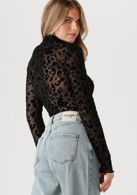 Schwarze COLOURFUL REBEL Top NEYO LEOPARD FLOCK MESH TURTLENECK TOP - large