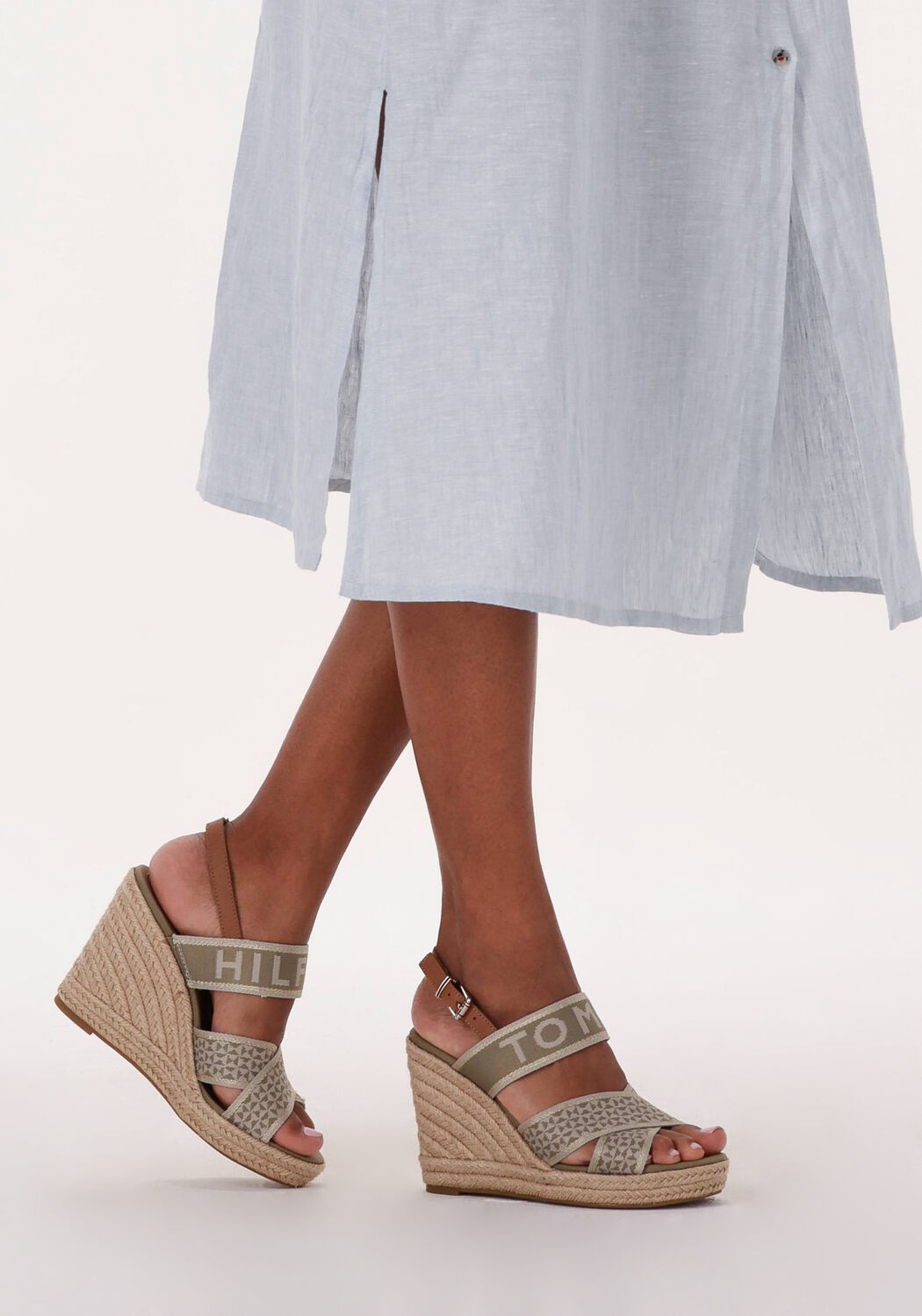 Gr&uuml;ne TOMMY HILFIGER Sandalen TOMMY WEBBING HIGH WEDGE - large