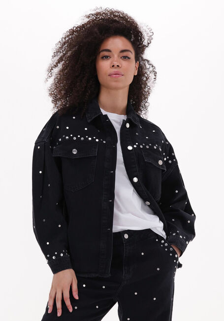 Schwarze ALIX THE LABEL Jeansjacke LADIES WOVEN STUDDED DENIM JACKET - large