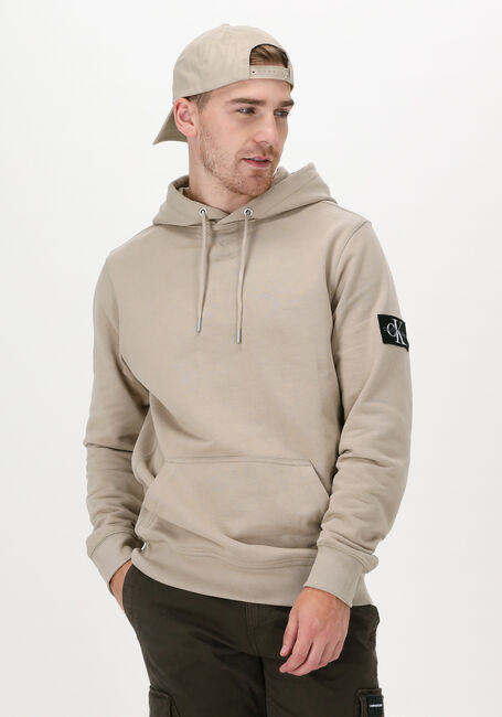 Beige CALVIN KLEIN Sweatshirt MONOGRAM SLEEVE BADGE HOODIE - large