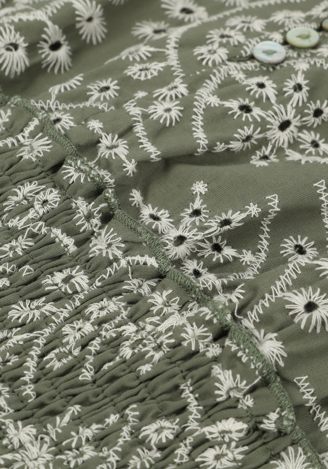 Gr&uuml;ne COLOURFUL REBEL Blusen BOWIE BRODERIE ANGLAISE SMOCK TOP - large